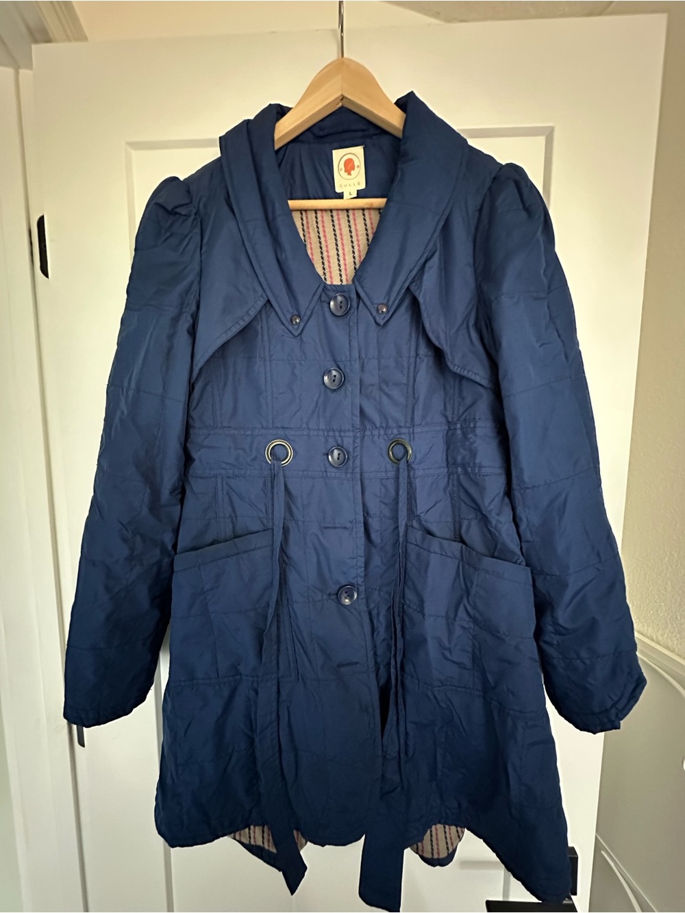 Tulle Navy Quilted Trench with Grommet Waist